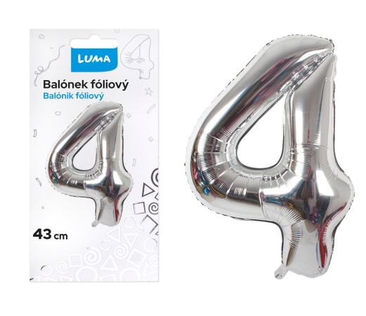 Balónek č. 4 - stříbrný / 43cm