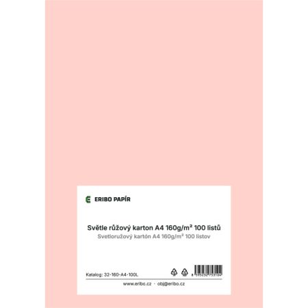 Barevný karton - A4 / 160 g / světle růžová Barevný karton - A4 / 160 g / světle růžová