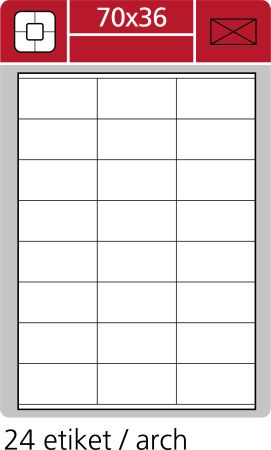 Print etikety A4 pro laserový a inkoustový tisk - 70 x 36 mm (24 etiket / arch) vhodné pro adresy na obálky Print etikety A4 pro laserový a inkoustový tisk - 70 x 36 mm (24 etiket / arch) vhodné pro adresy na obálky