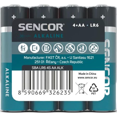 Baterie Sencor alkalická tužková AA LR6 / 4 ks