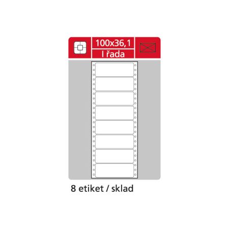 Tabelační etikety s vodící drážkou - 100 x 36,1 mm jednořadé 4000 etiket / 500 skladů Tabelační etikety s vodící drážkou - 100 x 36,1 mm jednořadé 4000 etiket / 500 skladů