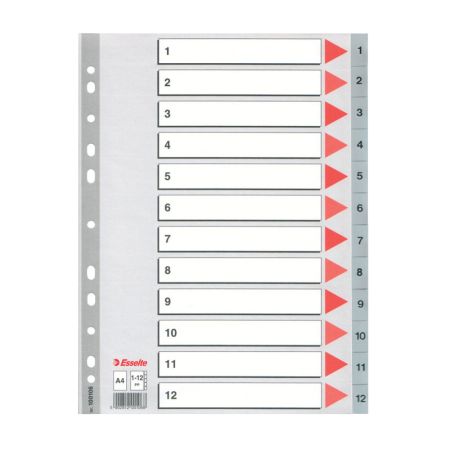 Rozdružovač A4 plastový Esselte - šedý / 1 - 12 Rozdružovač A4 plastový Esselte - šedý / 1 - 12