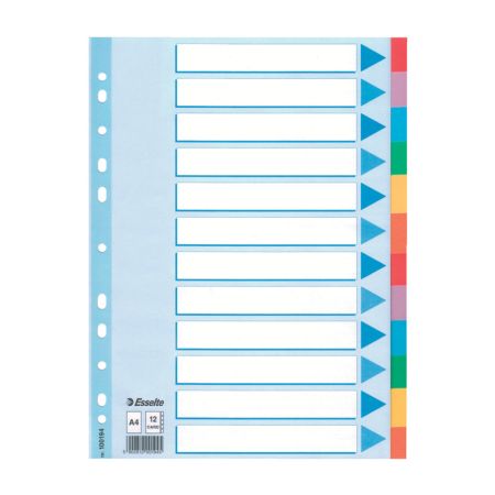 Rozdružovač A4 kartonový Esselte - barevný / 12 listů Rozdružovač A4 kartonový Esselte - barevný / 12 listů