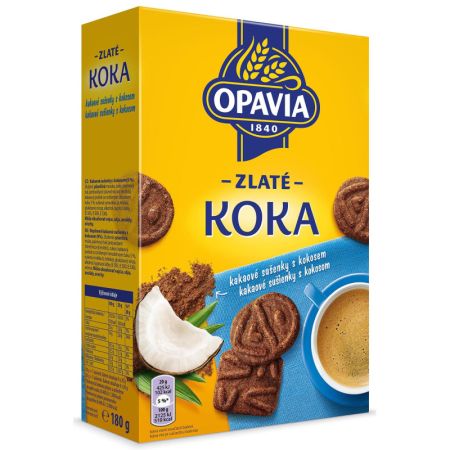 Opavia Zlaté Koka sušenky s kokosem a kakaem 180g Opavia Zlaté Koka sušenky s kokosem a kakaem 180g