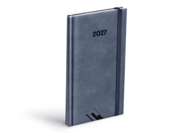 diář 2027 T806 PU šedý s gumkou 90x170mm 7781622