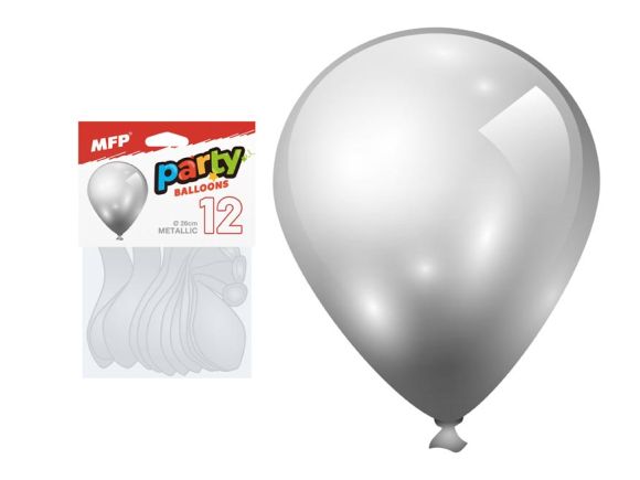 balónek nafukovací 12ks sáček metal 26cm stříbrný 8000190