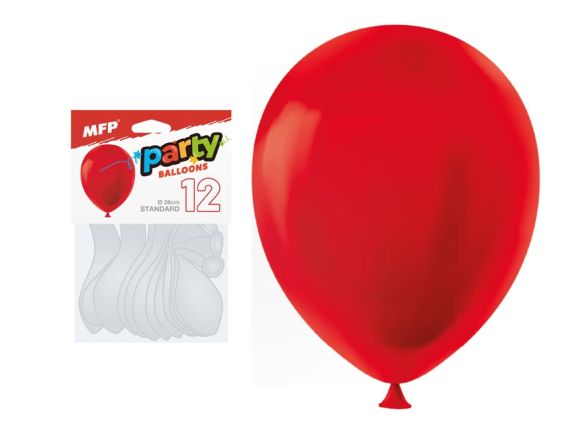 balónek nafukovací 12ks sáček standard 26cm červený 8000196