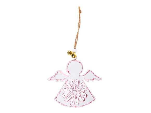 závěs Anděl plech 9cm - bílý s ornamentem 8885836 závěs Anděl plech 9cm - bílý s ornamentem 8885836