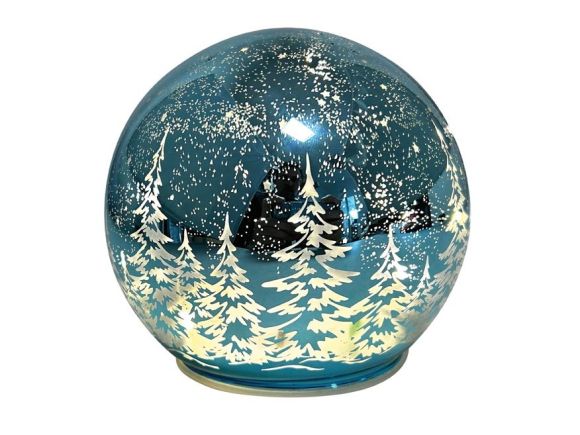 Svítící skleněná koule 11721 s motivem krajiny – světle modrá lesk, o 12x11cm, teplá bílá, 10 LED, č Svítící skleněná koule 11721 s motivem krajiny – světle modrá lesk, o 12x11cm, teplá bílá, 10 LED, č