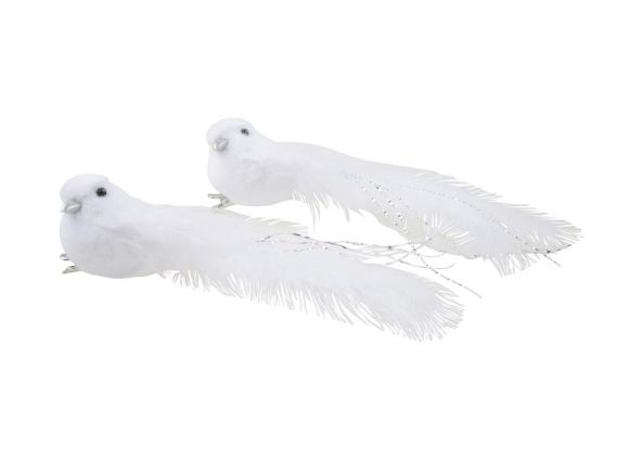 Ptáček 18046 plyšový bílý na klipu 2 ks, 14 cm Ptáček 18046 plyšový bílý na klipu 2 ks, 14 cm