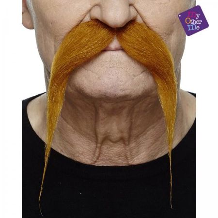 Knír do špičky zahnutý rezavý