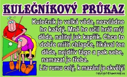 Průkaz Kulečníkový průkaz