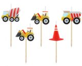 Dortová svíčka - Stavební auta 7 cm (5 ks)