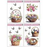 Okenní fólie malované velikonoční košíky s glitry 30 x 42 cm