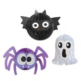 Papírová halloweenská dekorace - duch, pavouk a netopýr (3ks), papír, závěsná