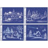 Vánoční okenní fólie s glitry Zasněžená krajina 35 × 50 cm (cena je za 1 arch)