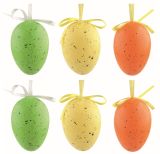Velikonoční vejce plastová Kropěnatá barevná 6 cm na zavěšení, 6 ks v sáčku