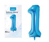 Balónek fóliový č. 1 MODRÝ 43cm LUMA
