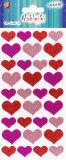Samolepky pěnové - srdíčka s brokátem