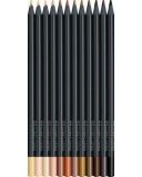 Barevné pastelky Black Edition, 12 tělových barev, trojhranné, FABER-CASTELL 116414