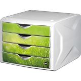 Zásuvkový box Chameleon, 4 zásuvky, bílo-zelená, plast, HELIT