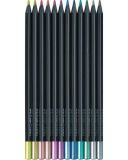 Barevné pastelky Black Edition, 12 metalických barev, trojhranné, FABER-CASTELL 116415