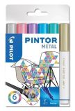 Set dekorativních popisovačů Pintor F, metalická, 6 barev, 1 mm, PILOT