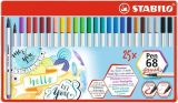 Štětcové fixy Pen 68 brush, 25 barev, kovová krabička, STABILO
