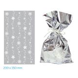 Vánoční celofánový sáček - stříbrné vločky / 20 x 35 cm