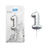 Svíčka dortová č. 1 - stříbrná