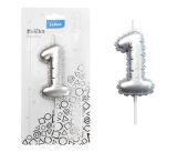 Svíčka dortová č. 1 - stříbrná