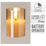 Skleněná LED svíčka s časovačem 7 cm, vosk uvnitř, realistický plamen, jantarová barva