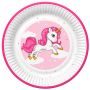 Papírový talíř malý - Pink Heart Unicorn