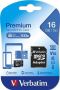 Paměťová karta Premium, microSDHC, 16GB, CL10/U1, 45/10 MB/s, adaptér, VERBATIM