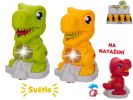 Dinosaurus 11cm na baterie jezdící na natažení se světlem 3barvy 12ks v DBX