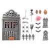Náhrobní kámen 33x55 cm + halloweenská dekorace s LED světlem (sada)