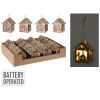 Vánoční dřevěný domeček 9 cm s LED světlem na zavěšení (mix 4 vzorů)