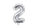 Partydeco Foliová číslice 2 - stříbrná - 35cm