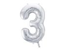 PARTYDECO Foliová číslice 3 stříbrná -86 cm