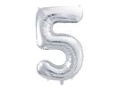PARTYDECO Foliová číslice- 5 stříbrná -86 cm