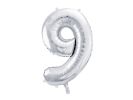 PARTYDECO Foliová číslice- 9 stříbrná -86 cm
