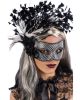 Carnival Toys Luxusní černo-stříbrná maska s ozdobami a peříčky