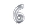 Partydeco Foliová číslice 6 - stříbrná - 35cm