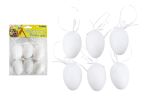 Vajíčko dekorační plastové bílé na zavěšení 6 cm, 6ks  /W033818/