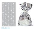 Vánoční celofánový sáček - stříbrné vločky / 20 x 35 cm