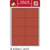 Print etikety A4 pro laserový a inkoustový tisk - 105 x 74 mm (8 etiket/ arch) červená