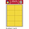 Print etikety A4 pro laserový a inkoustový tisk - 105 x 74 mm (8 etiket/ arch) žlutá