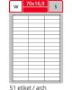 Print etikety A4 pro laserový a inkoustový tisk - 70 x 16,9 mm (51 etiket / arch ) / transparentní polyester. folie bílá