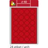 Print etikety A4 pro laserový tisk - fluorescentní - kulaté prům.40 mm ( 24 etiket / arch) fluorescentní červená