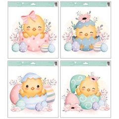 Adhezní nálepky s glitry Kuřátka ve vajíčku 30 × 33,5 cm (mix /cena 1ks)